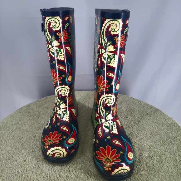 Nomad Paisley Rubber Rain Muck Buckle Boots Women's Size 9 Multi Color - Picture 2 of 11